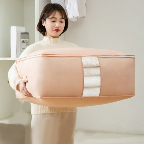 Large Capacity Storage Bag Organizer for Clothes, Comforters, Blankets, Bedding - Foldable with Reinforced Handles, Sturdy Two-Way Zipper, Clear Window - Durable 3-Ply Non-Woven Fabric - Available