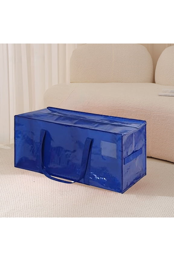 Large Capacity Storage Bag with Reinforced Handles, Heavy Duty Water Resistant Plastic, for Moving, Travel, Holiday Decor Organization, Blue