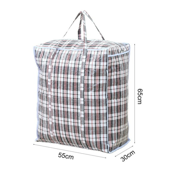Large Capacity Storage Bags Large Plastic Checkered Storage Laundry Bag with Zipper & Handles For Shopping Moving Travel, Waterproof Quilt Storage Bag 55*65*30Cm Red By Shiogb