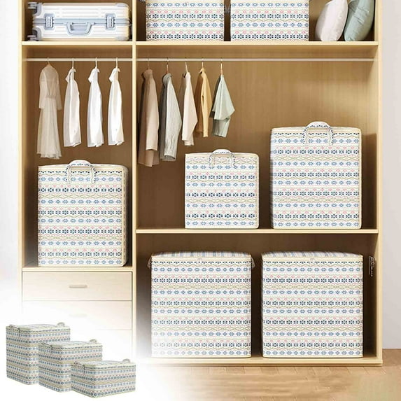 Large Capacity Storage Bags with Zipper Closure, Cotton Linen Handles, Foldable Dustproof Non-woven Fabric for Bedding, Clothing, Seasonal Organizing
