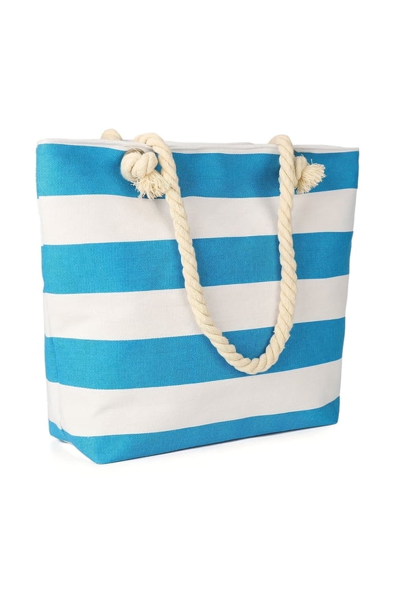 Large Capacity Striped Canvas Tote Bag, Waterproof and Sandproof with Rope Handles Beach Bag