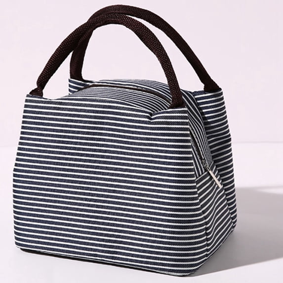 Large Capacity Striped Lunch Bag, Cloth Insulated Picnic Tote, Waterproof Reusable Lunch Box Bag, Versatile Shoulder/Messenger Design for Work Travel Picnics