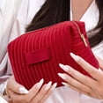 thumbnail image 1 of Large Capacity Striped Velvet Cosmetic Bag with Secure Closure, Fashionable Makeup Storage Pouch for Daily Use, Soft Travel Organizer, 1 of 6