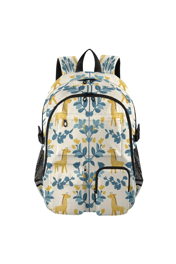 Large Capacity Student Backpack, 14 Inch Laptop Backpack, Wear-Resistant Polyester Travel Backpack with Reflective Strips for Commuting Outdoor Cool Cartoon Giraffe