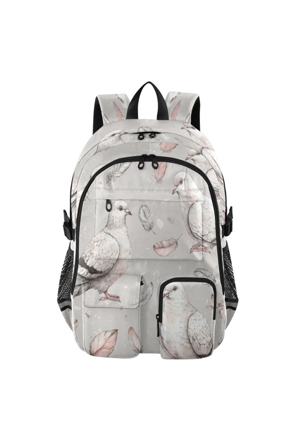 Large Capacity Student Backpack, 14 Inch Laptop Backpack, Wear-Resistant Polyester Travel Backpack with Reflective Strips for Commuting Outdoor Cute Pigeon