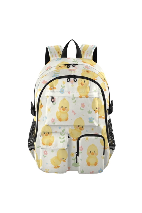 Large Capacity Student Backpack, 14 Inch Laptop Backpack, Wear-Resistant Polyester Travel Backpack with Reflective Strips for Commuting Outdoor Duck Yellow Fluffy