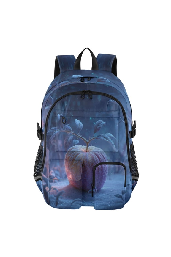 Large Capacity Student Backpack, 14 Inch Laptop Backpack, Wear-Resistant Polyester Travel Backpack with Reflective Strips for Commuting Outdoor Frozen Apple