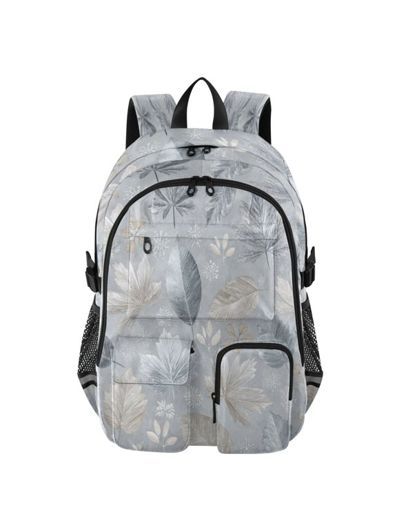Large Capacity Student Backpack, 14 Inch Laptop Backpack, Wear-Resistant Polyester Travel Backpack with Reflective Strips for Commuting Outdoor Frozen Fallen Leaves Design