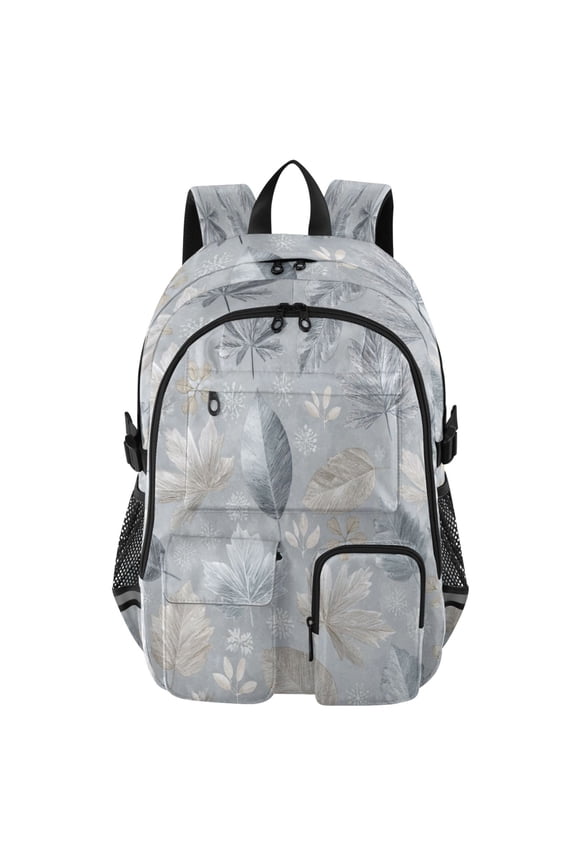 Large Capacity Student Backpack, 14 Inch Laptop Backpack, Wear-Resistant Polyester Travel Backpack with Reflective Strips for Commuting Outdoor Frozen Fallen Leaves Design