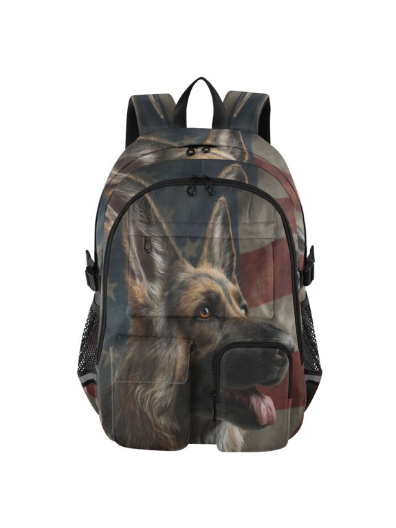 Large Capacity Student Backpack, 14 Inch Laptop Backpack, Wear-Resistant Polyester Travel Backpack with Reflective Strips for Commuting Outdoor German Shepherd Photo