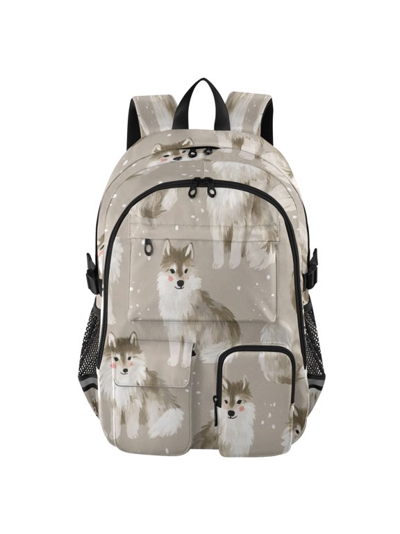 Large Capacity Student Backpack, 14 Inch Laptop Backpack, Wear-Resistant Polyester Travel Backpack with Reflective Strips for Commuting Outdoor Grey Cat Forest Kitten