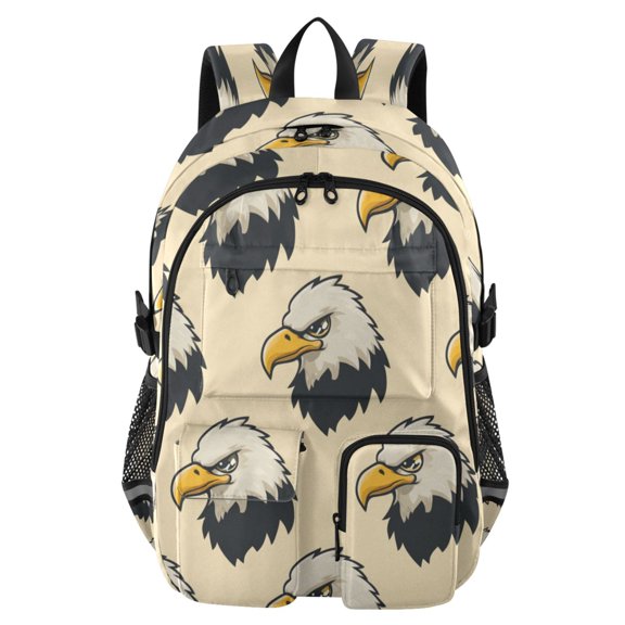 Large Capacity Student Backpack, 14 Inch Laptop Backpack, Wear-Resistant Polyester Travel Backpack with Reflective Strips for Commuting Outdoor Hawks Head Pattern