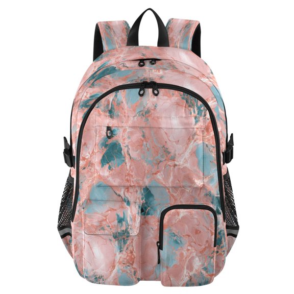 Large Capacity Student Backpack, 14 Inch Laptop Backpack, Wear-Resistant Polyester Travel Backpack with Reflective Strips for Commuting Outdoor Lavender Marble Pastel