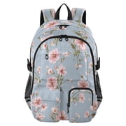 Large Capacity Student Backpack, 14 Inch Laptop Backpack, Wear-Resistant Polyester Travel Backpack with Reflective Strips for Commuting Outdoor Lightpink Rose Posy