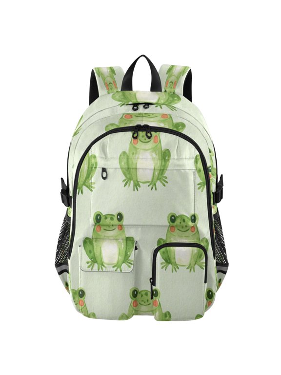 Large Capacity Student Backpack, 14 Inch Laptop Backpack, Wear-Resistant Polyester Travel Backpack with Reflective Strips for Commuting Outdoor Lime Green Frog Meadow