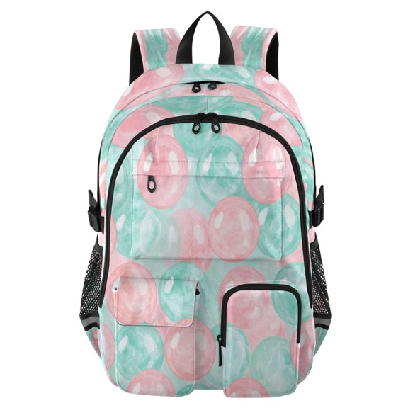 Large Capacity Student Backpack, 14 Inch Laptop Backpack, Wear-Resistant Polyester Travel Backpack with Reflective Strips for Commuting Outdoor Mint Pastel Marble Tint