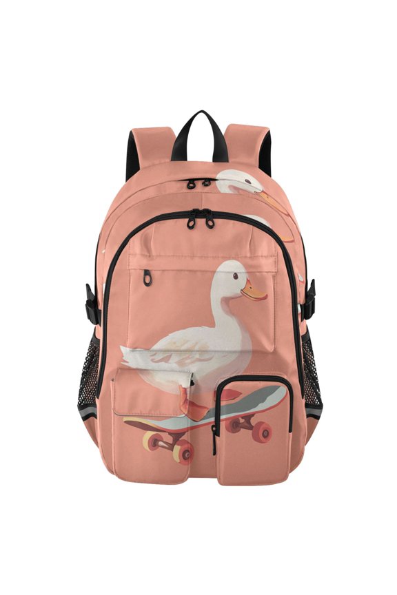 Large Capacity Student Backpack, 14 Inch Laptop Backpack, Wear-Resistant Polyester Travel Backpack with Reflective Strips for Commuting Outdoor Skateboard Duck
