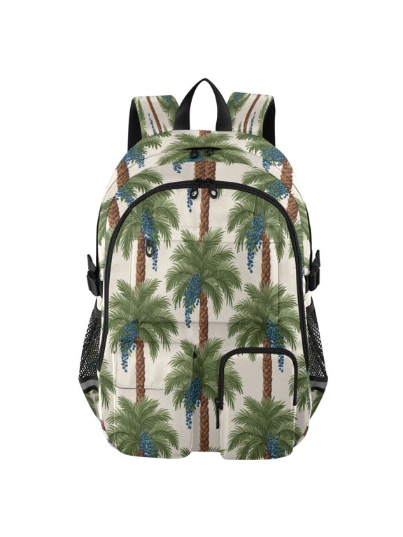 Large Capacity Student Backpack, 14 Inch Laptop Backpack, Wear-Resistant Polyester Travel Backpack with Reflective Strips for Commuting Outdoor Stylized Palm Canopy