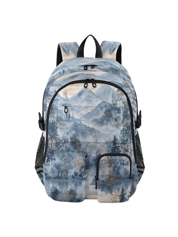 Large Capacity Student Backpack, 14 Inch Laptop Backpack, Wear-Resistant Polyester Travel Backpack with Reflective Strips for Commuting Outdoor Winter Mountain Frost