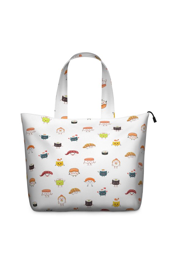 Large Capacity Sushi Themed Travel Tote Bag with Zipper Closure for Women - Lightweight Weekender Carry-On Bag for Japanese Food Lovers
