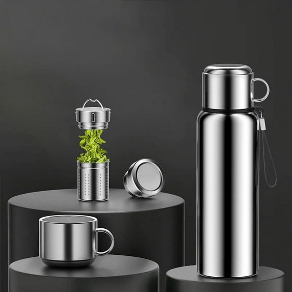 Large Capacity Thermos Water Bottle Temperature Display Stainless Steel Thermos Vacuum Hot Water Flask Vacuum Insulated Mug Cup (800ml,Normal lid silver)