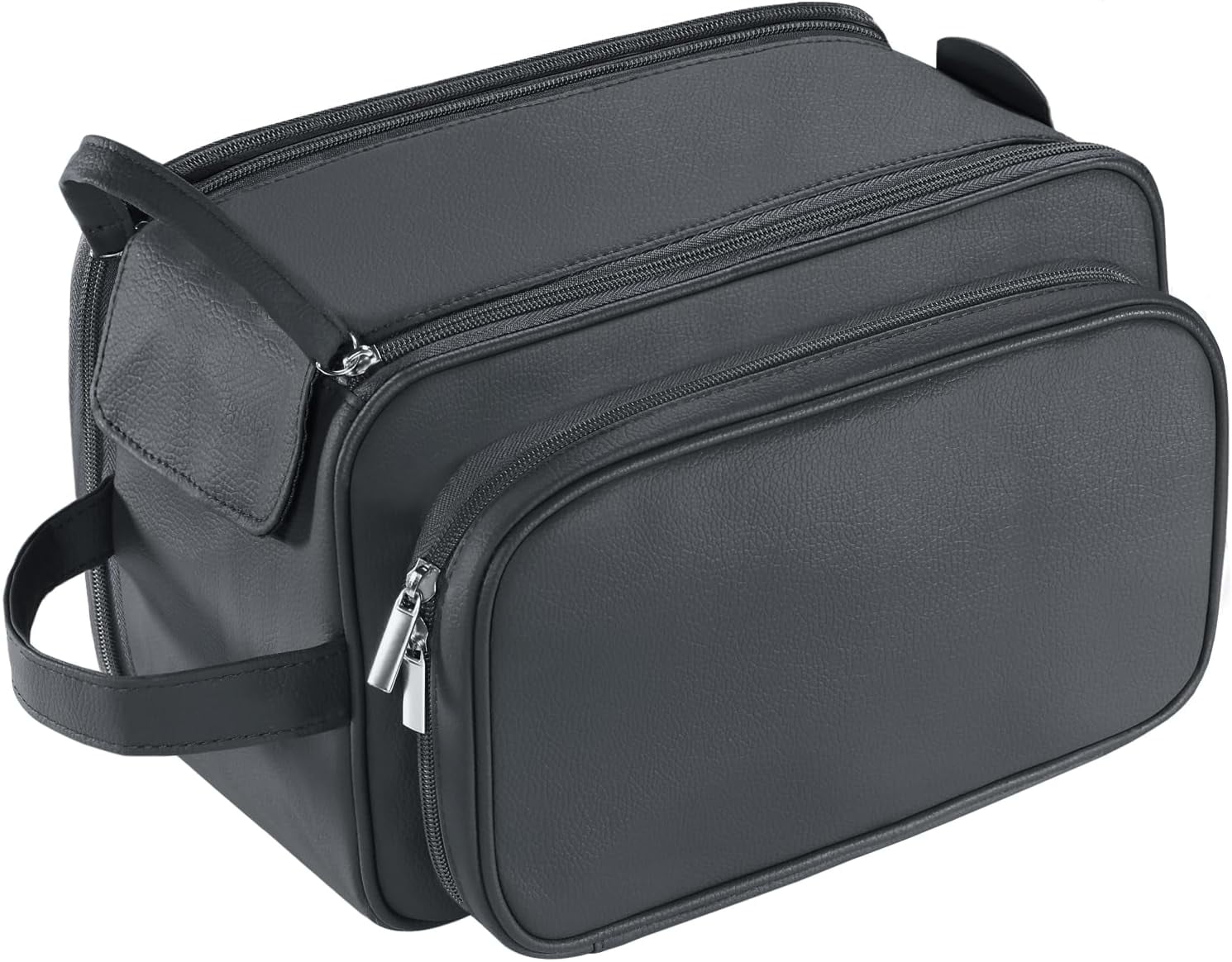 Large Capacity Toiletry Bag for Men, Leather Hanging Toiletry Organizer Cosmetics Makeup Bag, Black