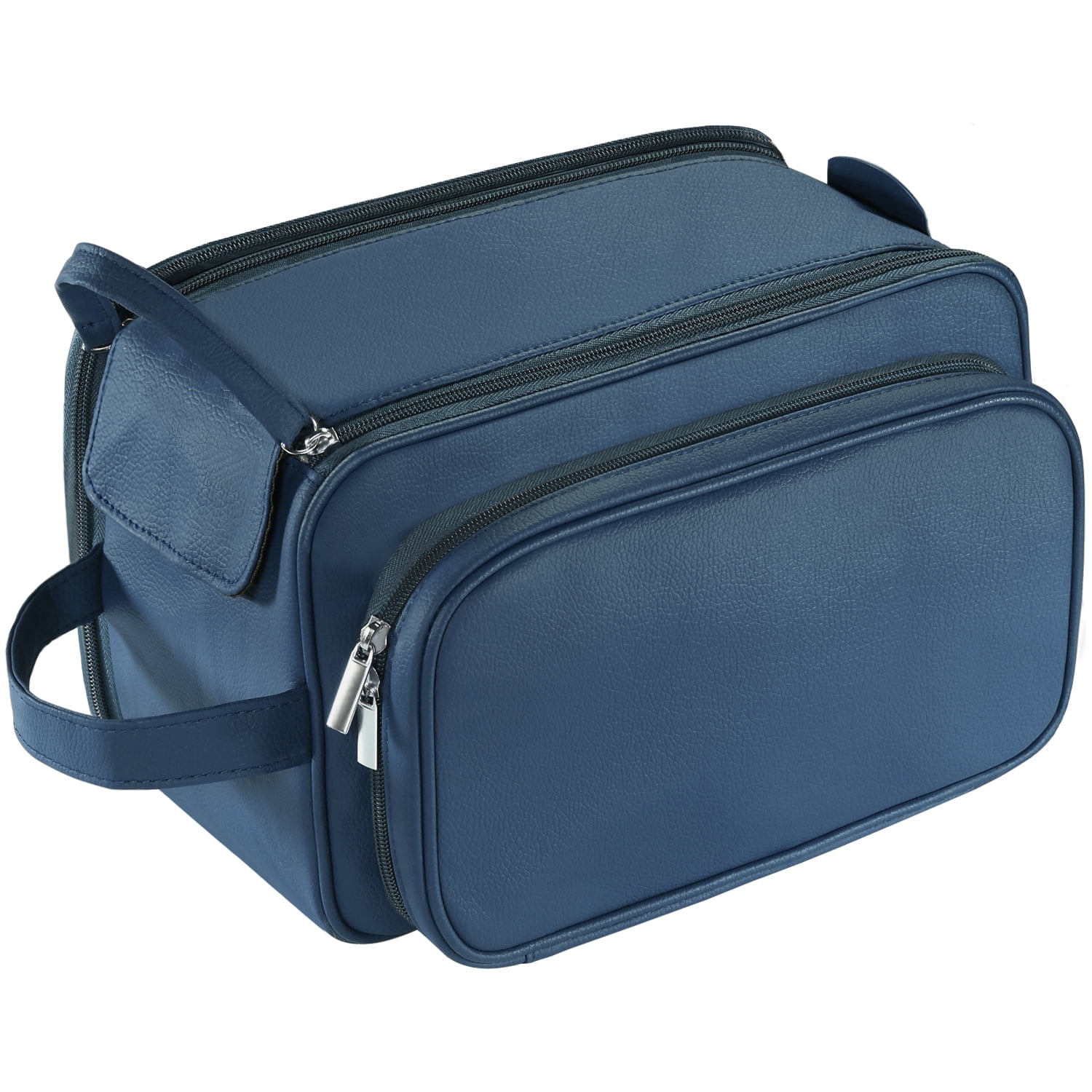Large Capacity Toiletry Bag for Men, Leather Hanging Toiletry Organizer Cosmetics Makeup Bag, Blue