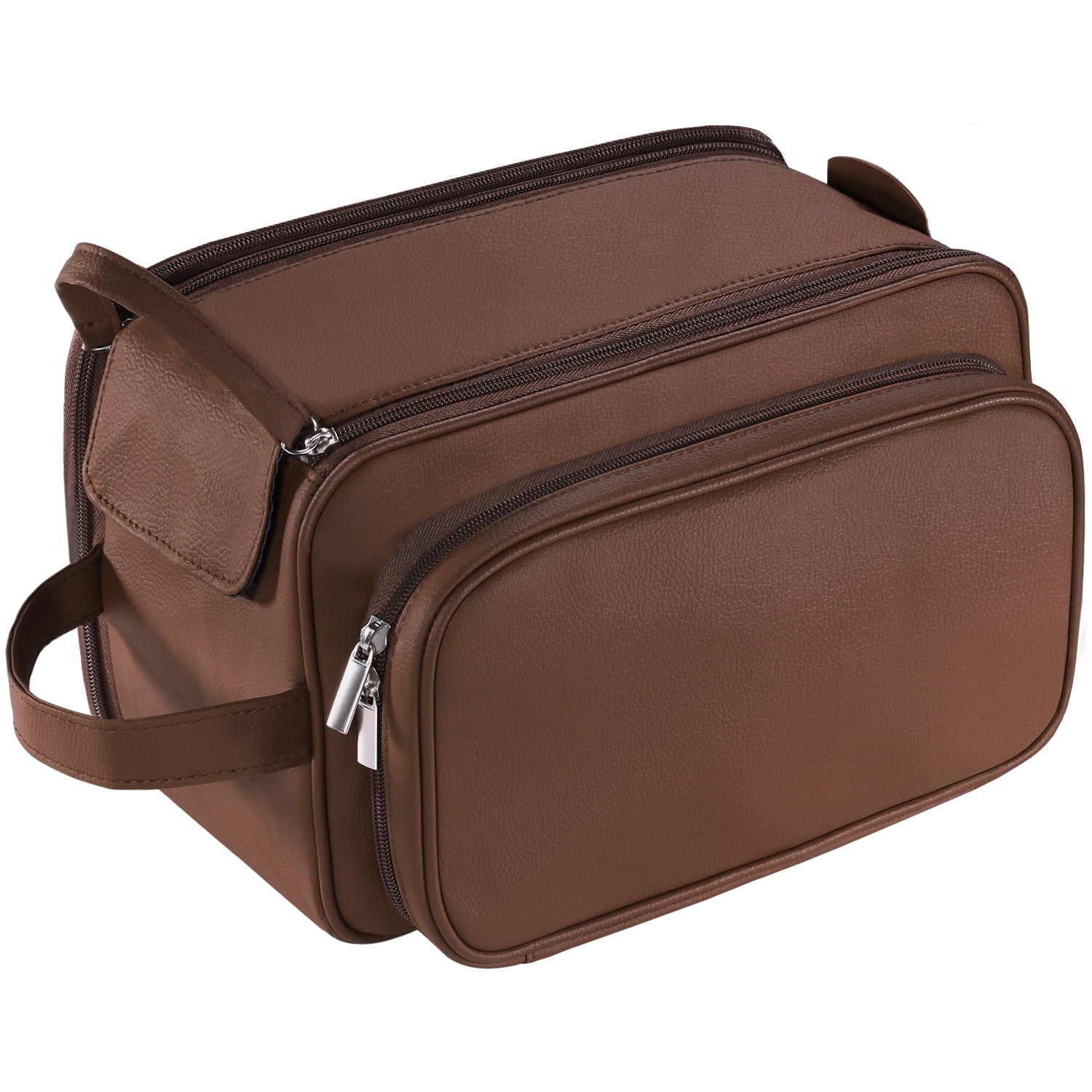 Large Capacity Toiletry Bag for Men, Leather Hanging Toiletry Organizer Cosmetics Makeup Bag, Brown