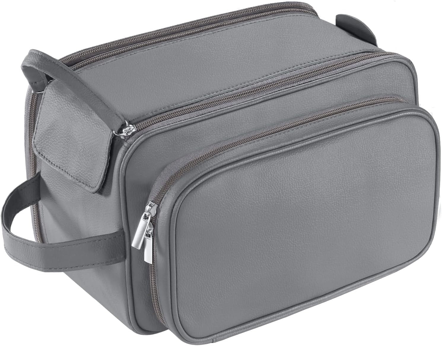 Large Capacity Toiletry Bag for Men, Leather Hanging Toiletry Organizer Cosmetics Makeup Bag, Gray