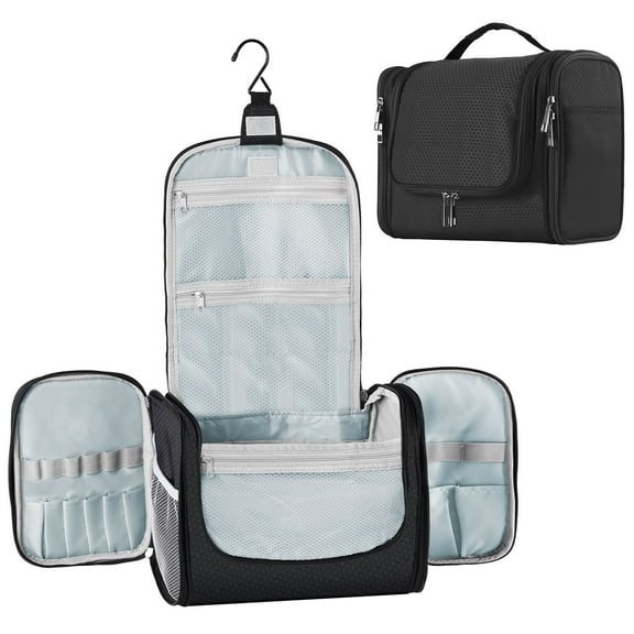 Large Capacity Toiletry Bag for Women and Men, Hanging Toiletry Organizer Cosmetics Makeup Bag, Black