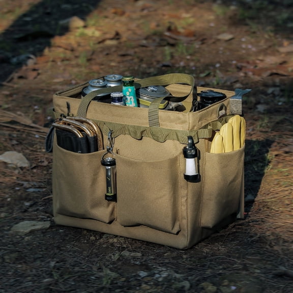 Large-Capacity Tool Tote Bag for Camping & Gardening | 6 Exterior Pockets | 13.7x9.8x12.5 Inch Storage Organizer | Cloth Multi-Function Picnic & Work Bag