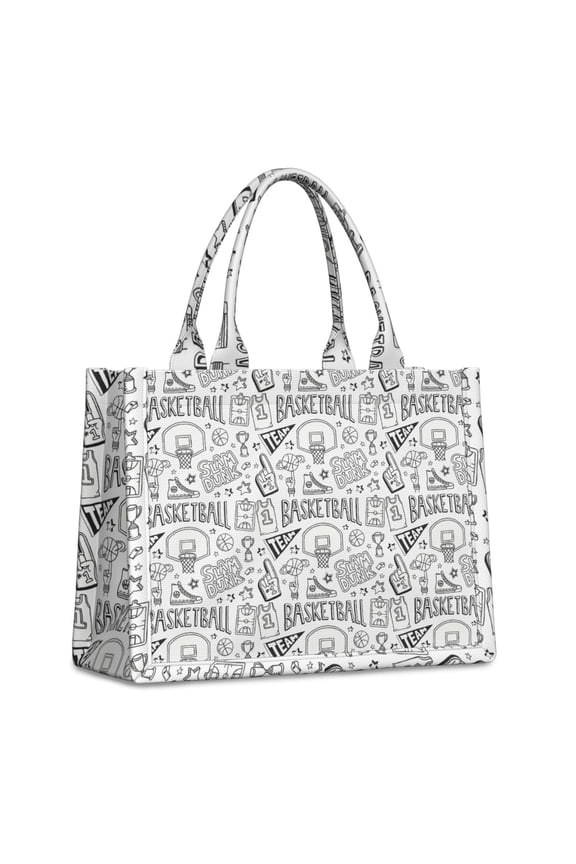 Large Capacity Tote Bag,Basketball Doodle Pattern Handbag Fashion Luxury Tote Bag,15.7"x13"x 5.1" Inches,Laptop Compatible