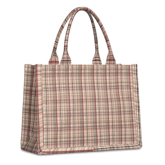 Large Capacity Tote Bag,Beige Brown and Red Checkered Pattern Handbag Fashion Luxury Tote Bag,15.7"x13"x 5.1" Inches,Laptop Compatible