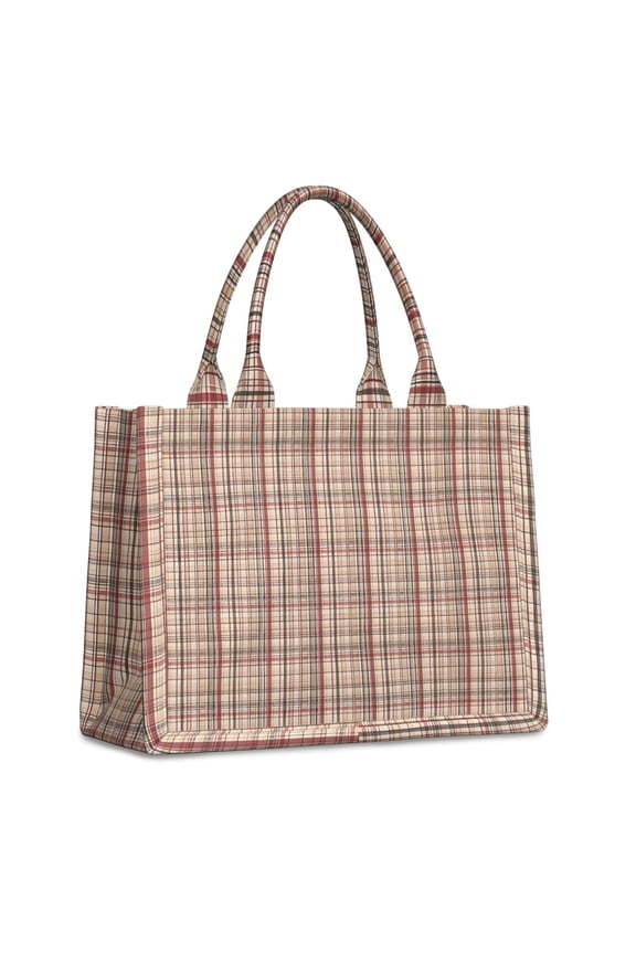 Large Capacity Tote Bag,Beige Brown and Red Checkered Pattern Handbag Fashion Luxury Tote Bag,15.7"x13"x 5.1" Inches,Laptop Compatible