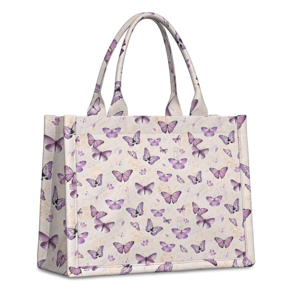 Large Capacity Tote Bag,Beige Butterfly Pattern Handbag Fashion Luxury Tote Bag,15.7"x13"x 5.1" Inches,Laptop Compatible