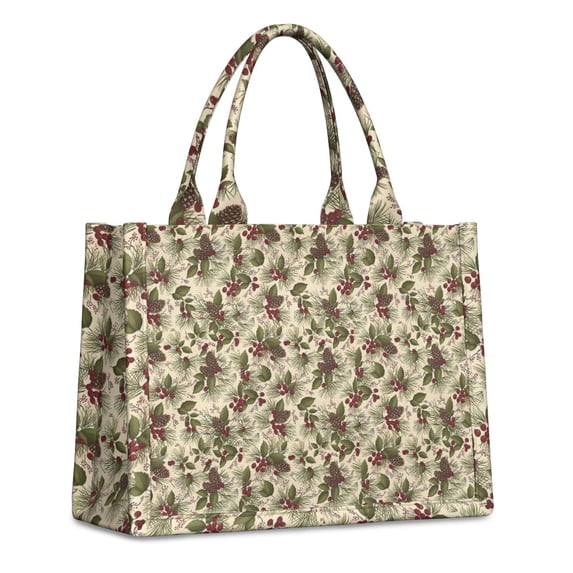Large Capacity Tote Bag,Beige Christmas Pine Cone Pattern Handbag Fashion Luxury Tote Bag,15.7"x13"x 5.1" Inches,Laptop Compatible