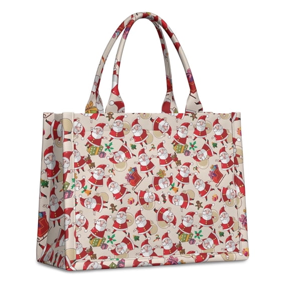 Large Capacity Tote Bag,Beige Christmas Santa and Gift Pattern Handbag Fashion Luxury Tote Bag,15.7"x13"x 5.1" Inches,Laptop Compatible