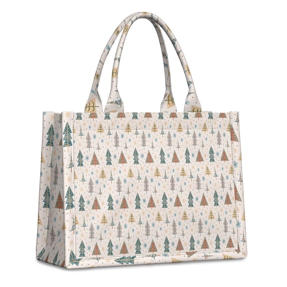 Large Capacity Tote Bag,Beige Christmas Tree Pattern Handbag Fashion Luxury Tote Bag,15.7"x13"x 5.1" Inches,Laptop Compatible
