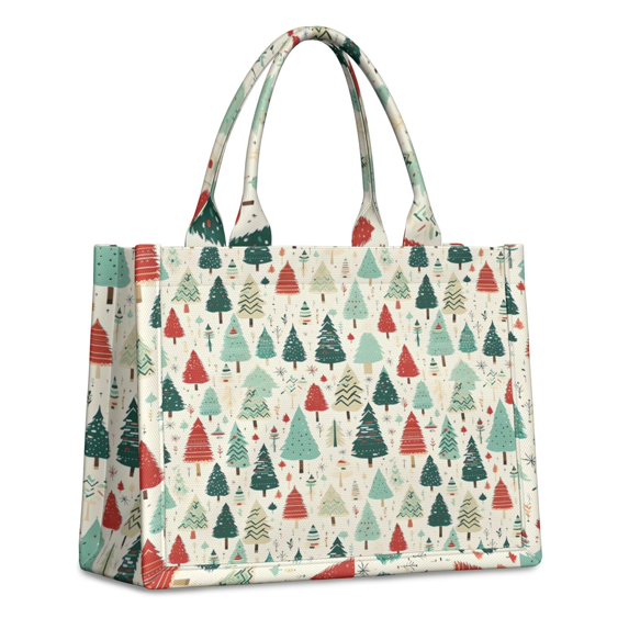 Large Capacity Tote Bag,Beige Christmas Tree Pattern Handbag Fashion Luxury Tote Bag,15.7"x13"x 5.1" Inches,Laptop Compatible