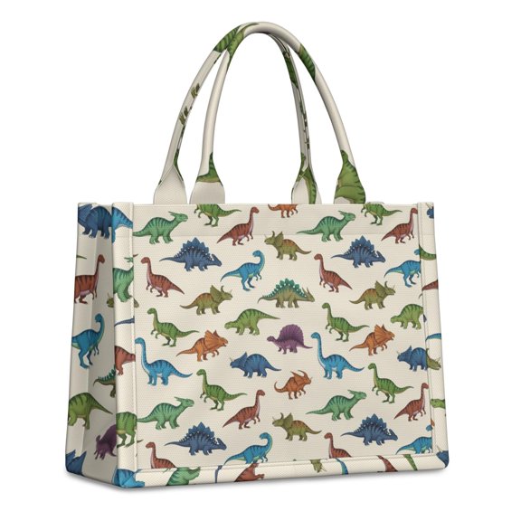 Large Capacity Tote Bag,Beige Colorful Dinosaurs Pattern Handbag Fashion Luxury Tote Bag,15.7"x13"x 5.1" Inches,Laptop Compatible
