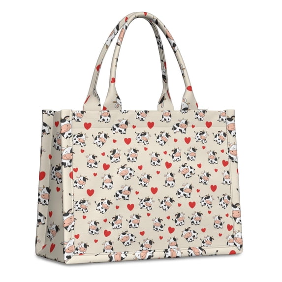 Large Capacity Tote Bag,Beige Cow Heart Pattern Handbag Fashion Luxury Tote Bag,15.7"x13"x 5.1" Inches,Laptop Compatible