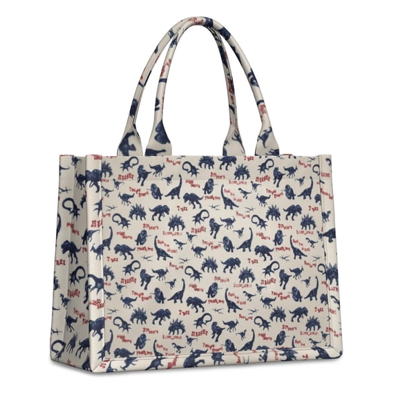 Large Capacity Tote Bag,Beige Dinosaurs Text Pattern Handbag Fashion Luxury Tote Bag,15.7"x13"x 5.1" Inches,Laptop Compatible