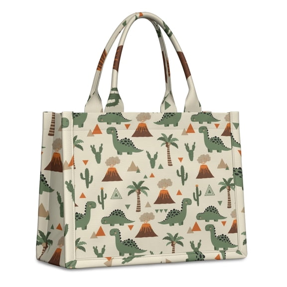 Large Capacity Tote Bag,Beige Dinosaurs Volcanoes Pattern Handbag Fashion Luxury Tote Bag,15.7"x13"x 5.1" Inches,Laptop Compatible