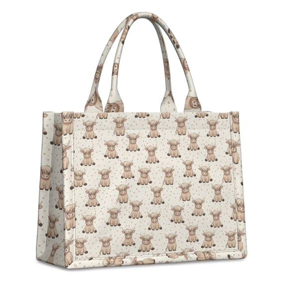 Large Capacity Tote Bag,Beige Highland Cow Pattern Handbag Fashion Luxury Tote Bag,15.7"x13"x 5.1" Inches,Laptop Compatible