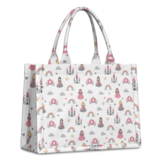 Large Capacity Tote Bag,Beige Princess Castle Rainbow Pattern Handbag Fashion Luxury Tote Bag,15.7"x13"x 5.1" Inches,Laptop Compatible