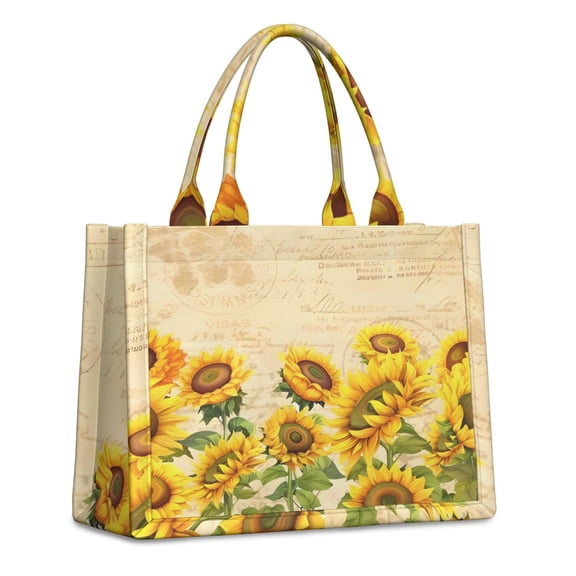 Large Capacity Tote Bag,Beige Sunflower Handwriting Pattern Handbag Fashion Luxury Tote Bag,15.7"x13"x 5.1" Inches,Laptop Compatible
