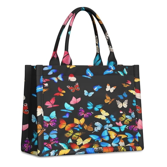 Large Capacity Tote Bag,Black Blue Yellow Butterfly Pattern Handbag Fashion Luxury Tote Bag,15.7"x13"x 5.1" Inches,Laptop Compatible