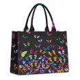 thumbnail image 1 of Large Capacity Tote Bag,Black Butterfly Colorful Wings Pattern Handbag Fashion Luxury Tote Bag,15.7"x13"x 5.1" Inches,Laptop Compatible, 1 of 6