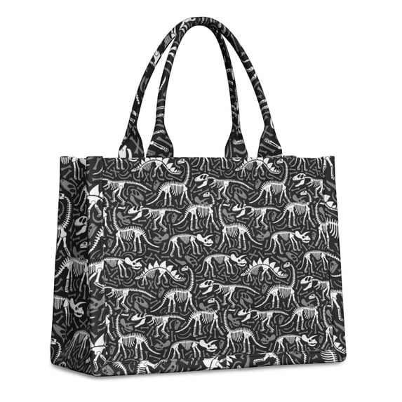 Large Capacity Tote Bag,Black Cartoon Dinosaurs Fossils Pattern Handbag Fashion Luxury Tote Bag,15.7"x13"x 5.1" Inches,Laptop Compatible
