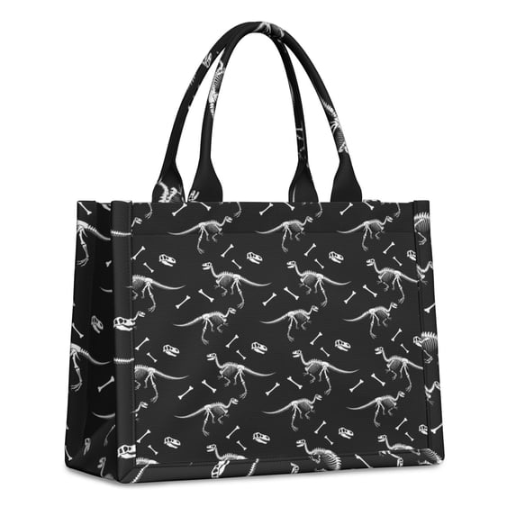 Large Capacity Tote Bag,Black Cartoon Dinosaurs Fossils Pattern Handbag Fashion Luxury Tote Bag,15.7"x13"x 5.1" Inches,Laptop Compatible